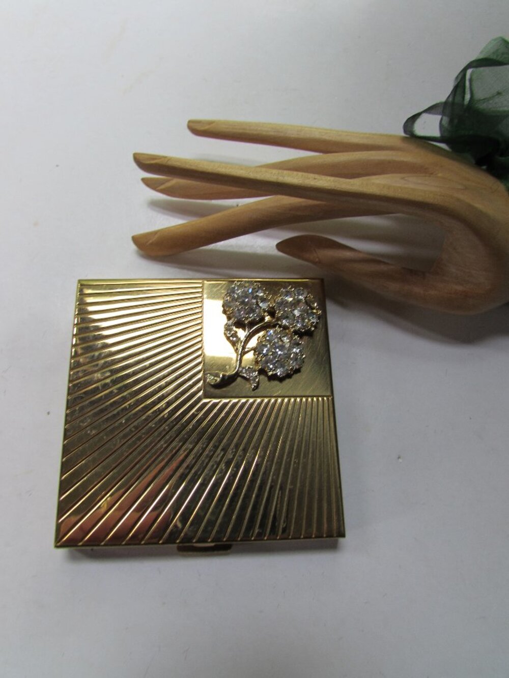 Vintage Volupte Compact Gold Tone Clear Rhinestones